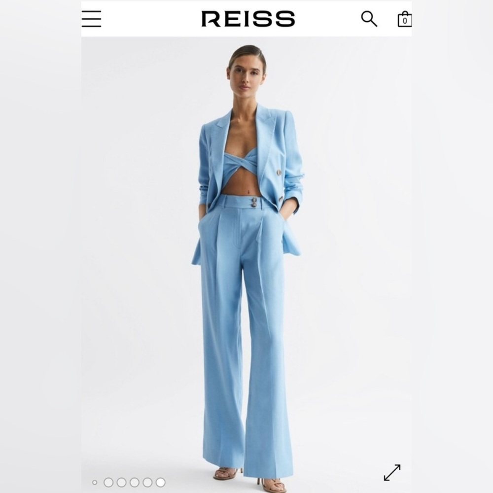 REISS NWT LINEN WIDE LEG SUIT TROUSERS IN BLUE